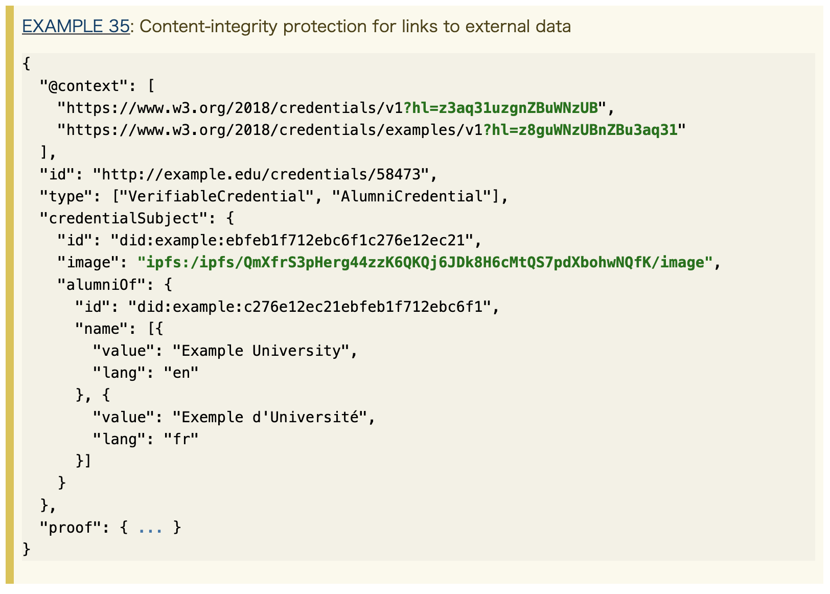 https://www.w3.org/TR/vc-data-model/#example-content-integrity-protection-for-links-to-external-data